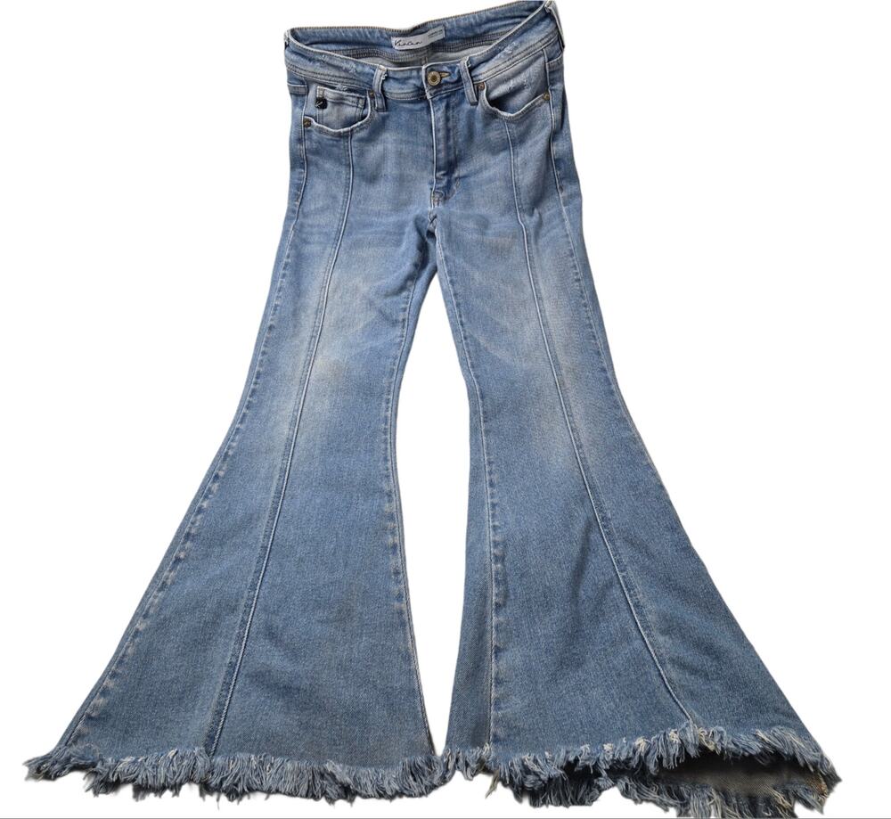 KanCan Maurice's Flare High Rise Front Seam Jeans Frayed Hem Light Wash size 25